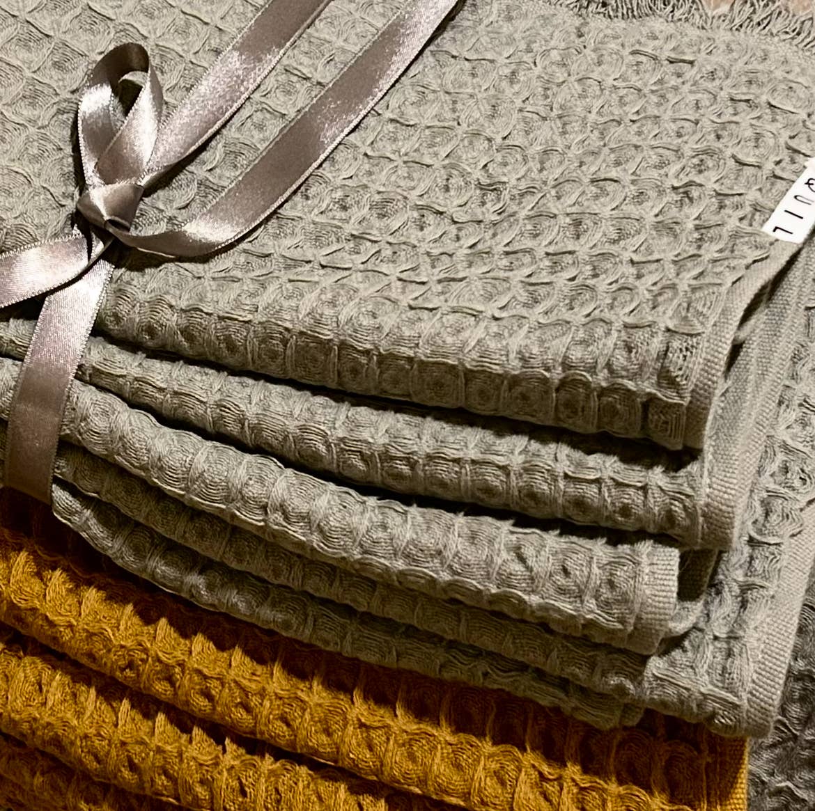 Outlet - Waffle Towel, Throw, : Small Mustard