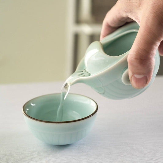 Koi Fish Tea Set 6oz Tea Pot with A Cup Light Blue/ Green