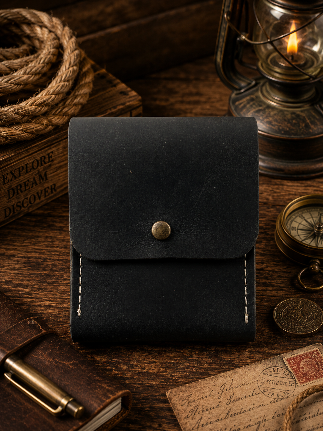 Leather Playing Card Case Holder, Poker Card Case Cover: Cognac