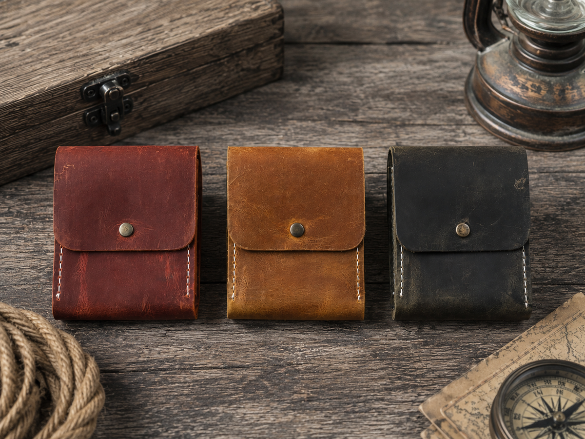 Leather Playing Card Case Holder, Poker Card Case Cover: Cognac