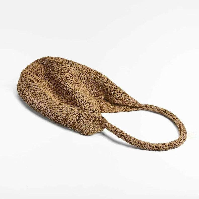 Simple Hollow Handwoven Straw Shoulder Bag DP26H894: Coffee