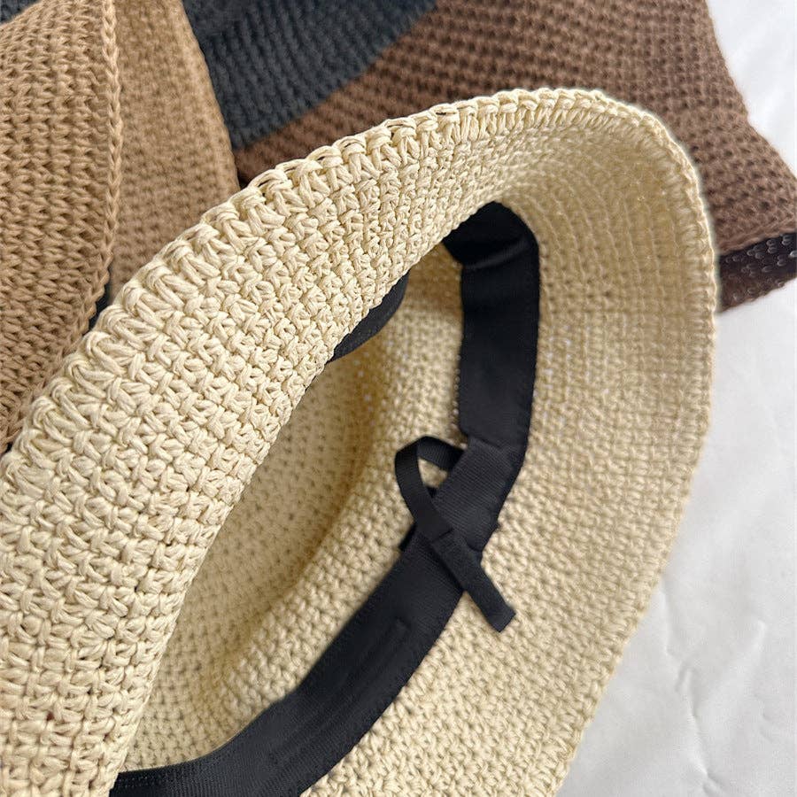 Minimalist Foldable Raffia Straw Bucket Hat 8BK6HAT01: Black