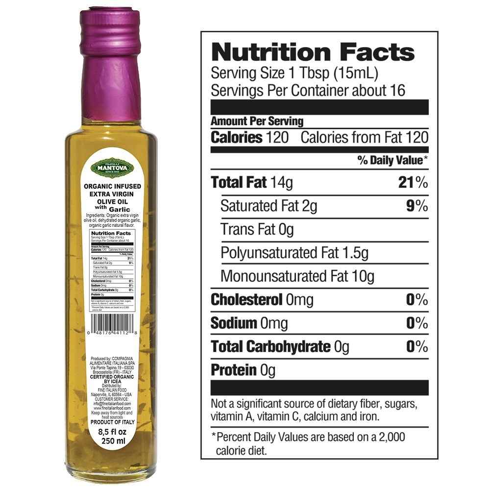 Mantova Organic Garlic Extra Virgin Olive Oil, 8.5 fl. oz.