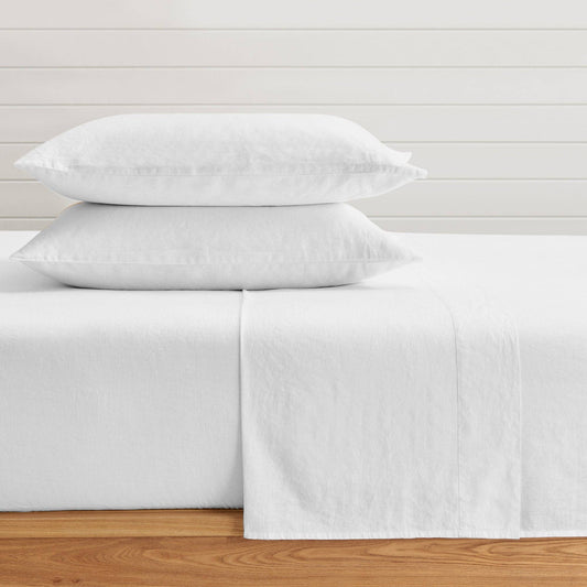 Washed Linen Sheet Set: White / Queen