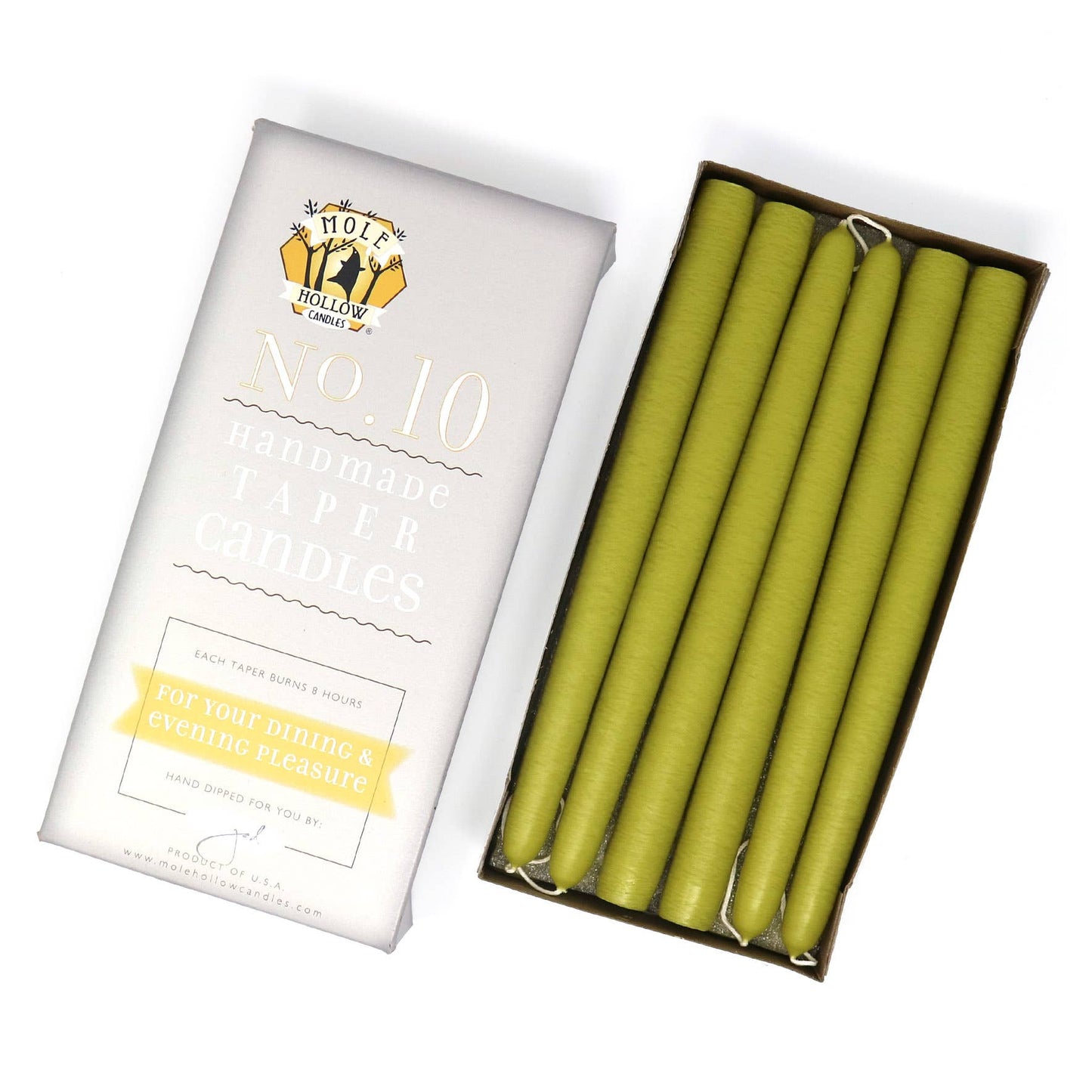 10" Hand Dipped Unscented Taper Candles - 39 Colors USA Made: Off White