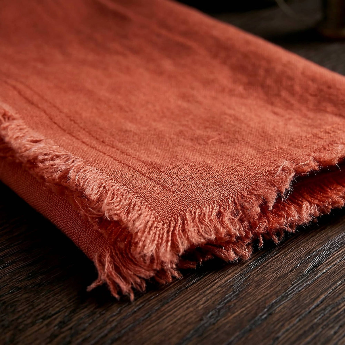 Fringed Raw Edge Pure French Linen Napkins Set of 4 - orange