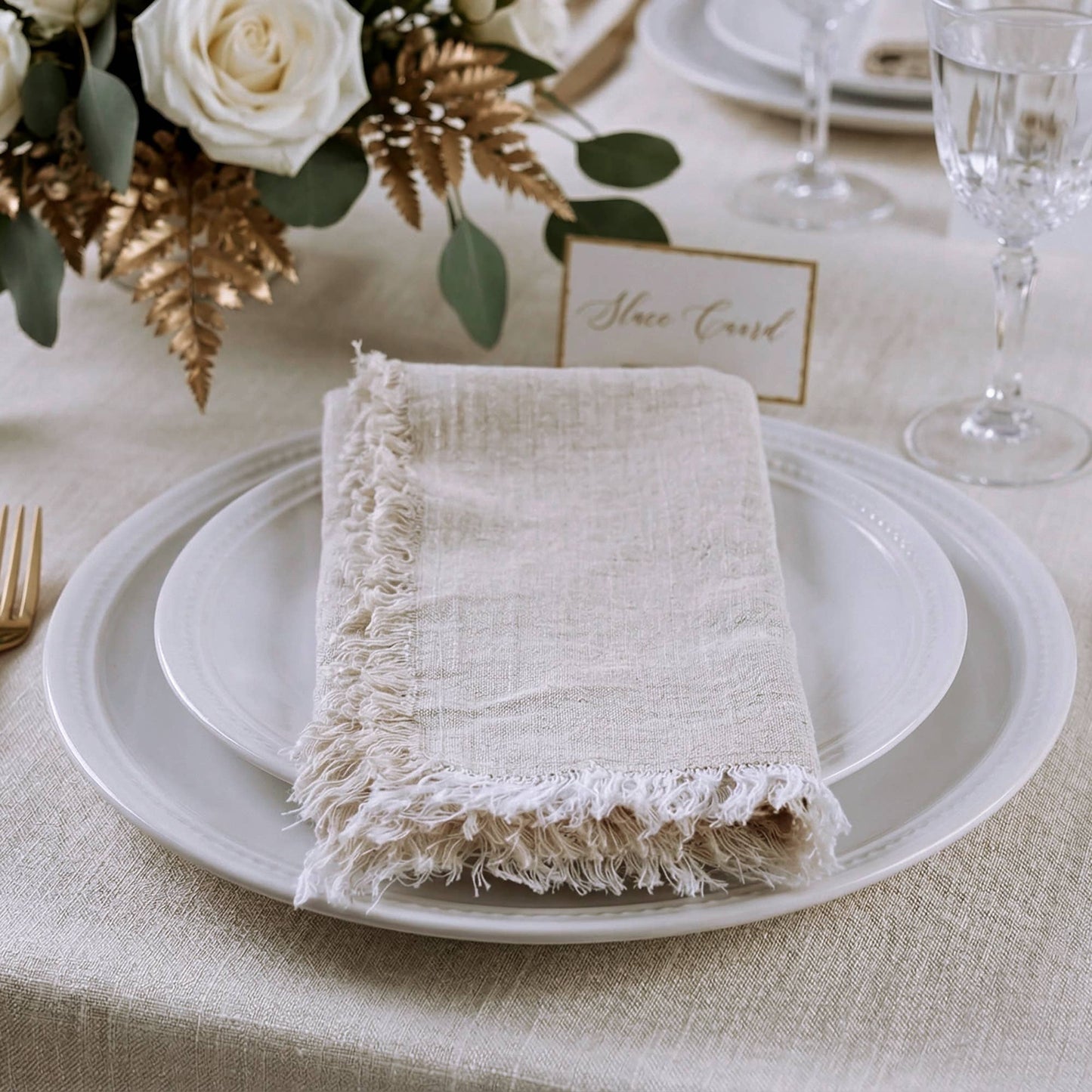 Fringed Raw Edge Pure French Linen Napkins Set of 4 -Natural