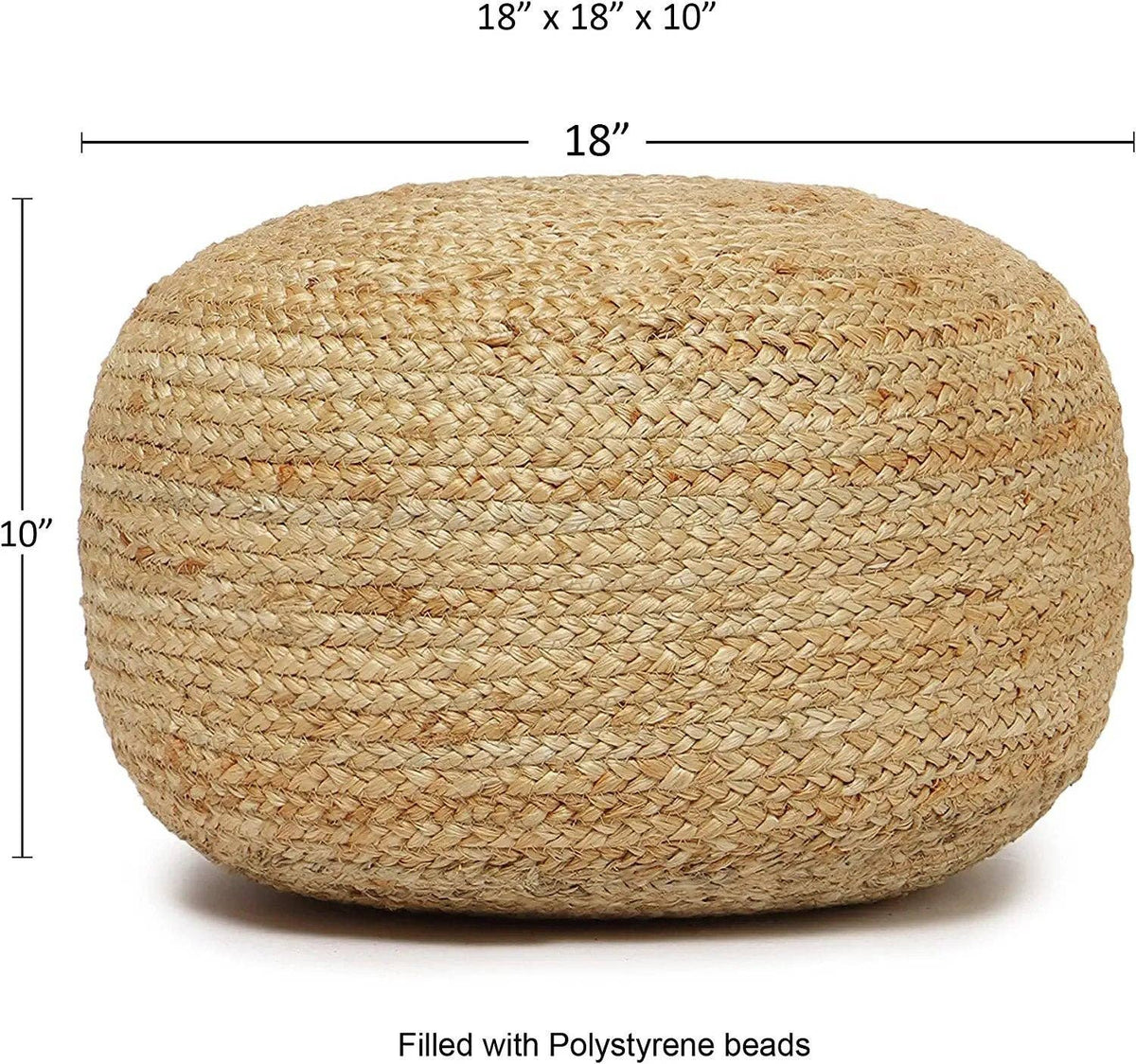 Round 100% Jute Pouf-Natural/Circular 18"x18"x10"