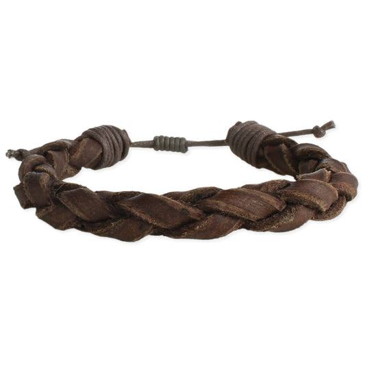 Brown Braided Leather Pull Bracelet