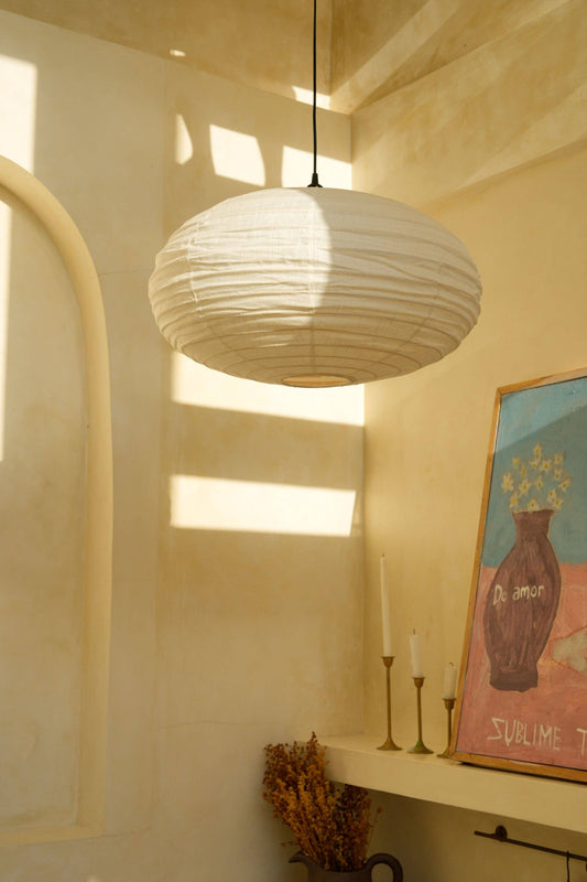 Oval Shape Linen Pendant Light Shade: Off White