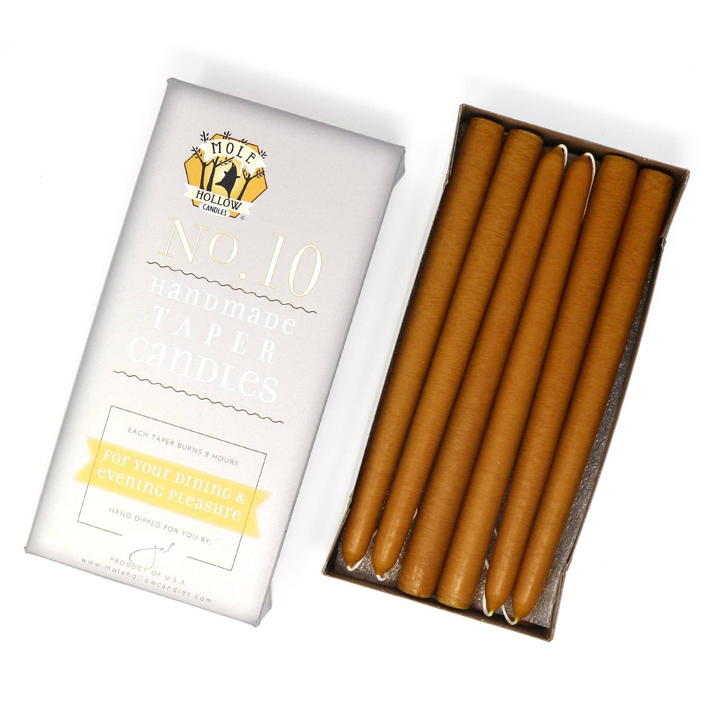 10" Hand Dipped Unscented Taper Candles - 39 Colors USA Made: Harvest Gold