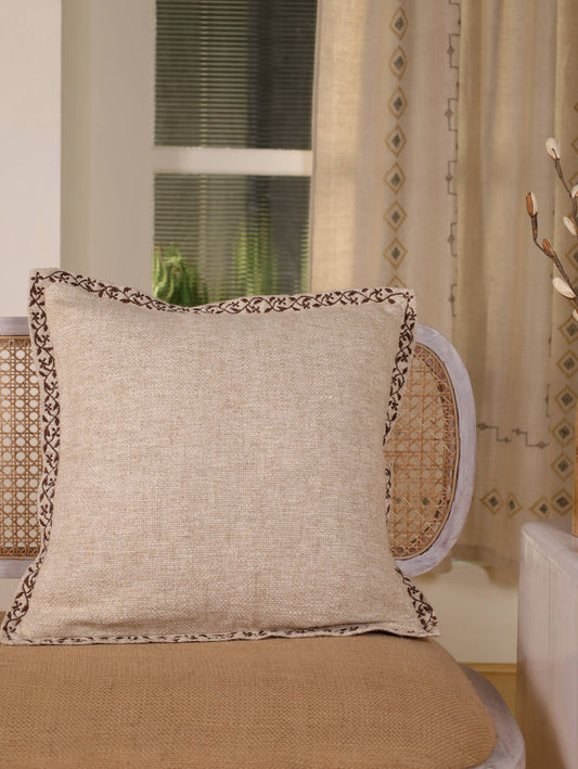 Knubby Linen Pillow Cover 20x20 | Hand Embroidered Edges- Feather insert included