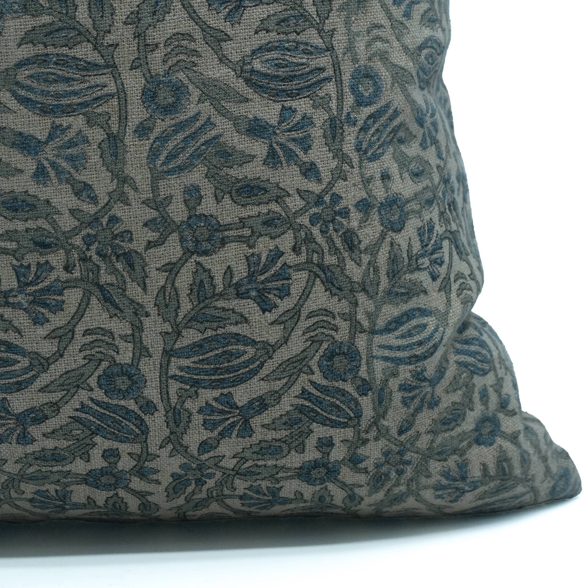 Floral Block Print Thick Linen Home Pillow Cover-Manjusha: Thick Linen / One Side / 20X20