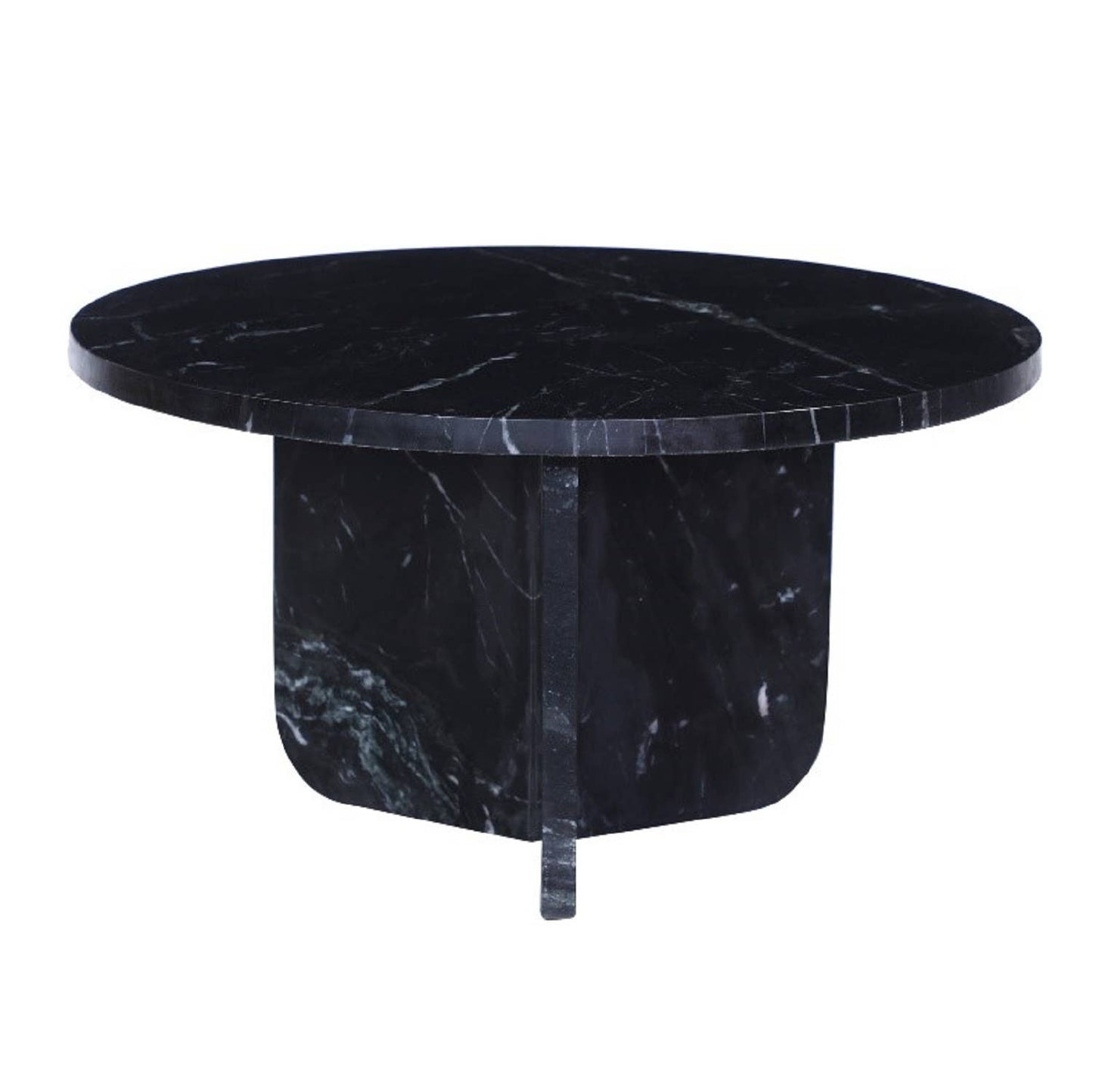 Genoa Low Black Side Table Black/Mirror Polish Dia 22": Black and White / MARBLE