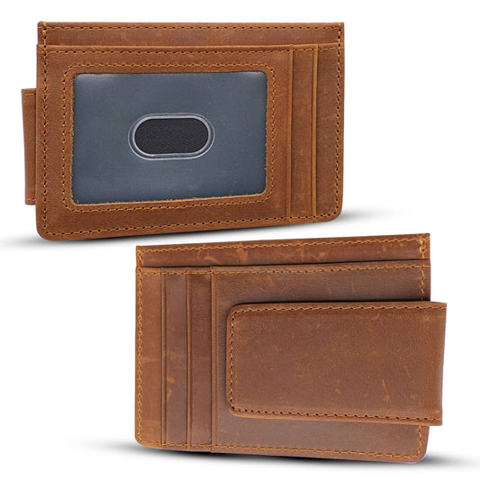 Personalized Leather Wallet with Magnet Clip: Brown