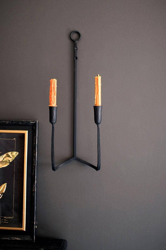 FORGED-IRON DOUBLE TAPER WALL SCONCE: Black / Forged Iron