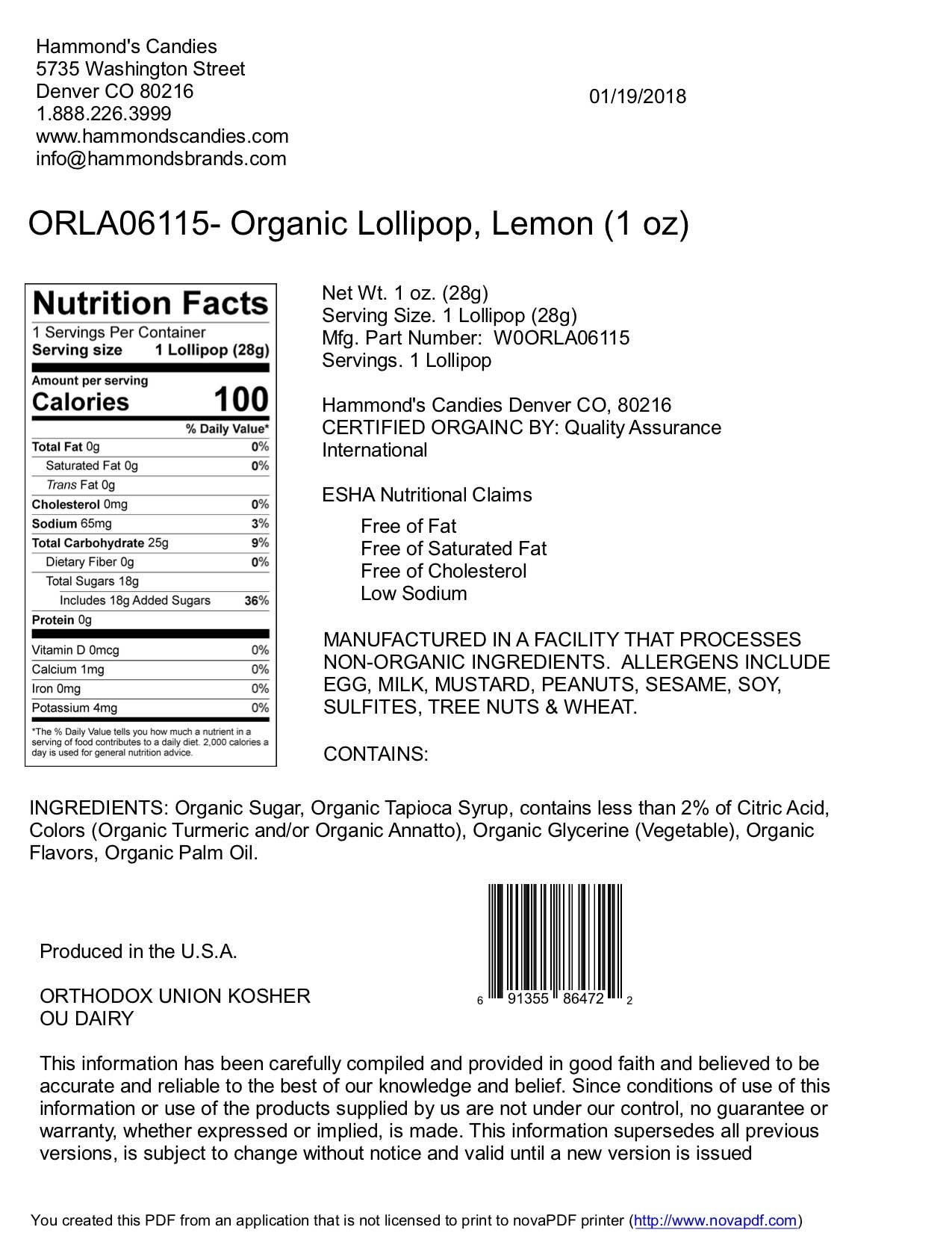 Organic Handmade Lollipop - Lemon