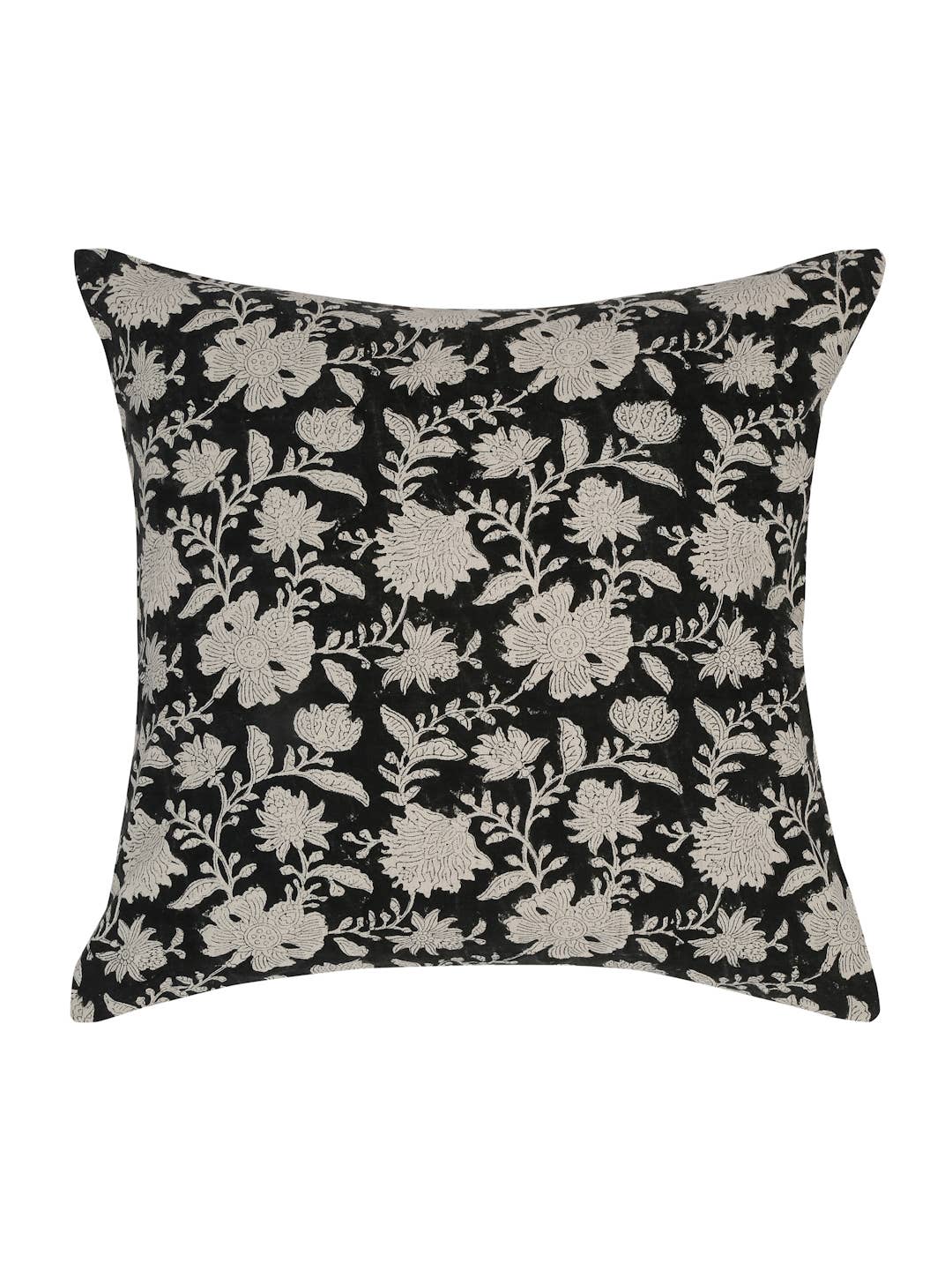 Floral Block Print Linen 20x20 Pillow Cover Handmade Decor: Without Pillow Insert