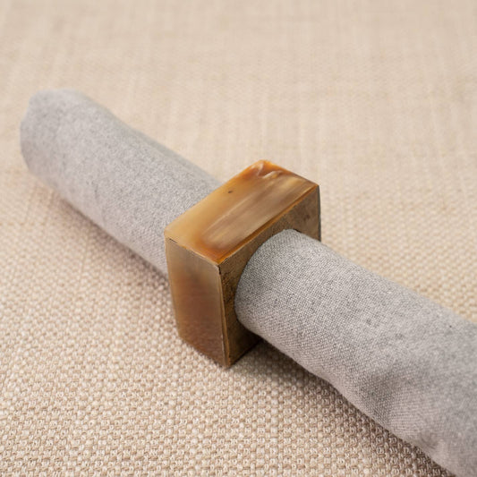 Natural Horn Border Wood Napkin Ring. Set of 4