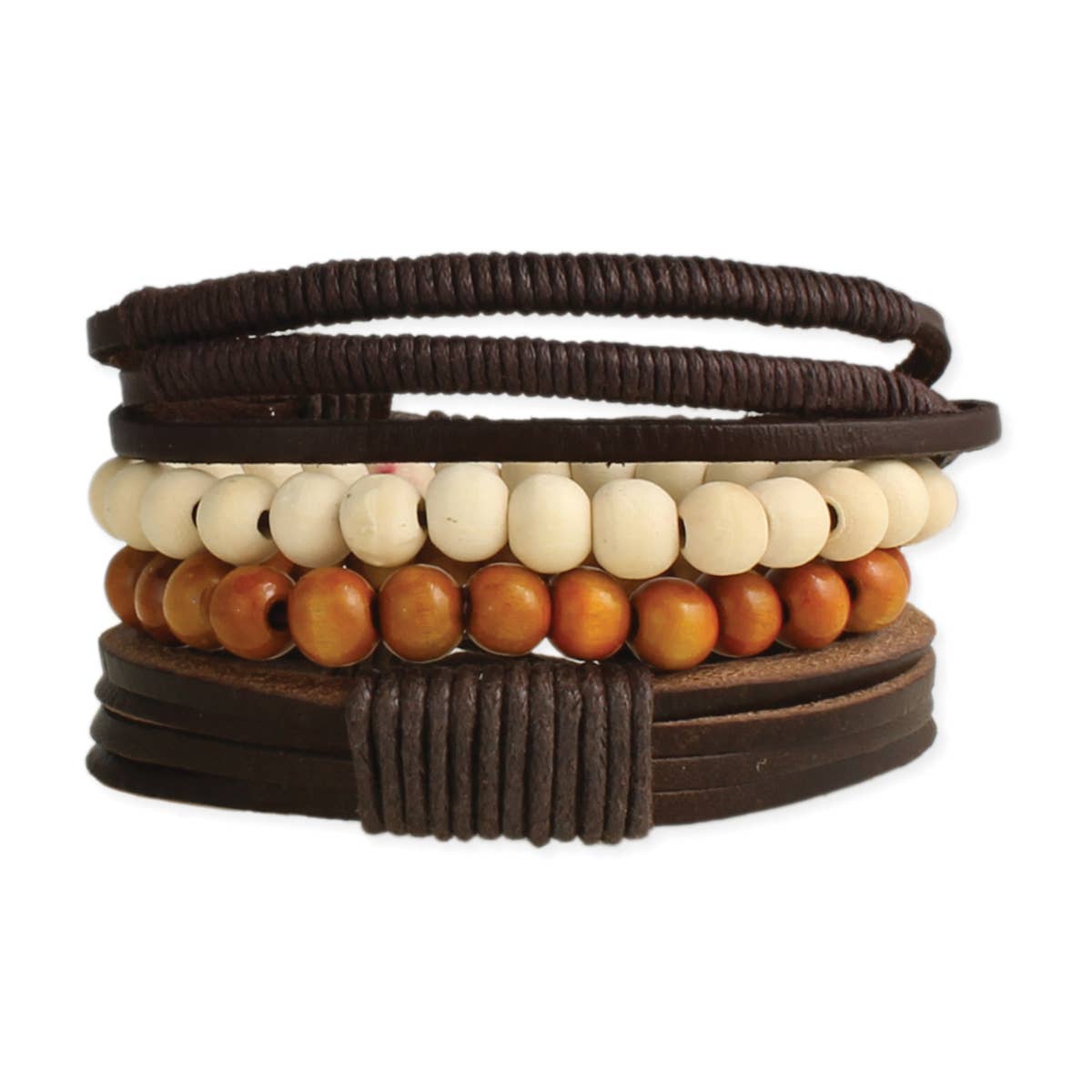 Rustic Leather & Wood Men's Bracelet