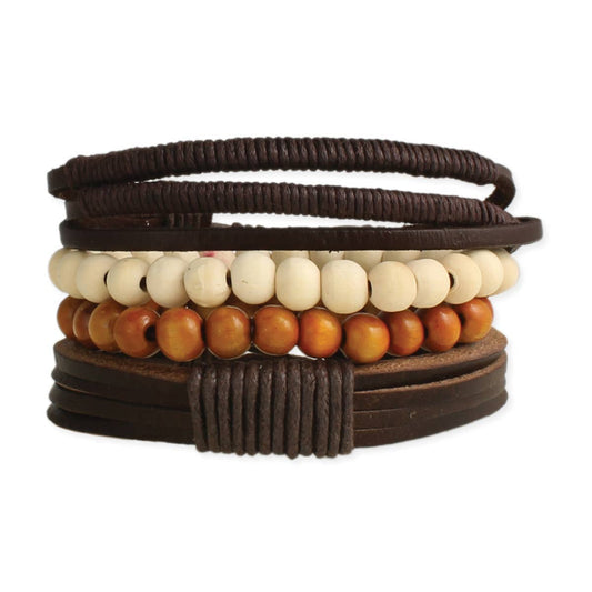 Rustic Leather & Wood Men's Bracelet