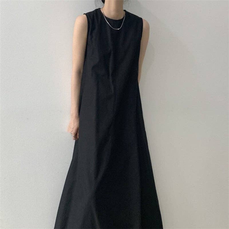Linen Sleeveless Maxi Dress BLACK