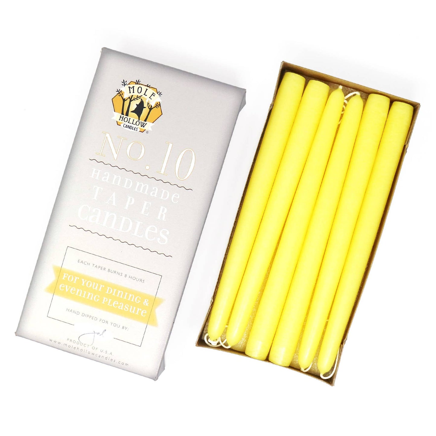 10" Hand Dipped Unscented Taper Candles - 39 Colors USA Made: Off White
