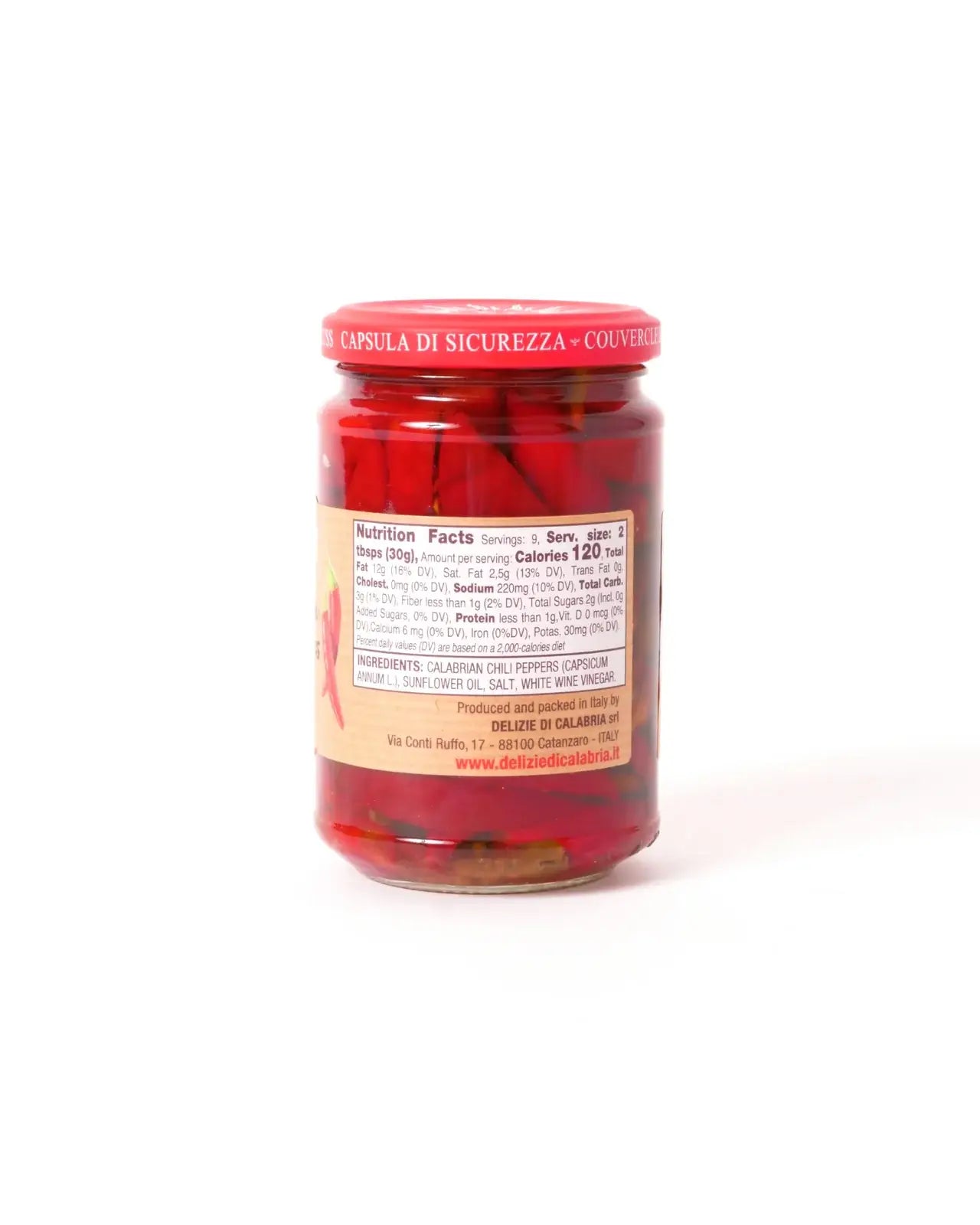 Whole Calabrian Chili in Oil | Delize di Calabria 280g glass