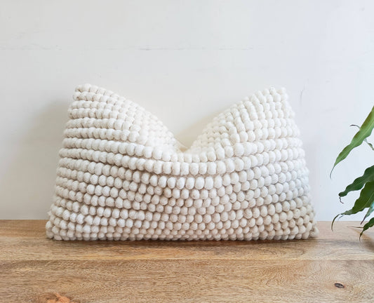 Wool pillow cover in ivory with feather insert 12x20