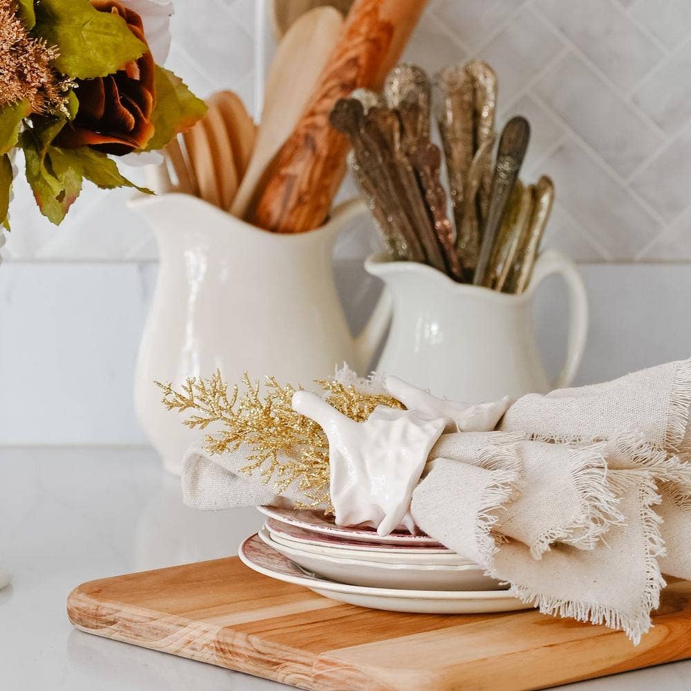 White Ceramic Leaf Napkin Ring