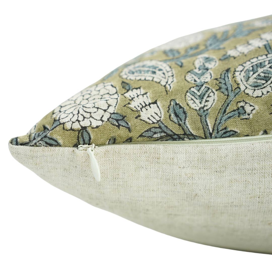 Hand Block Print Cotton Linen Pillow "Gopi" 20x20 Inch