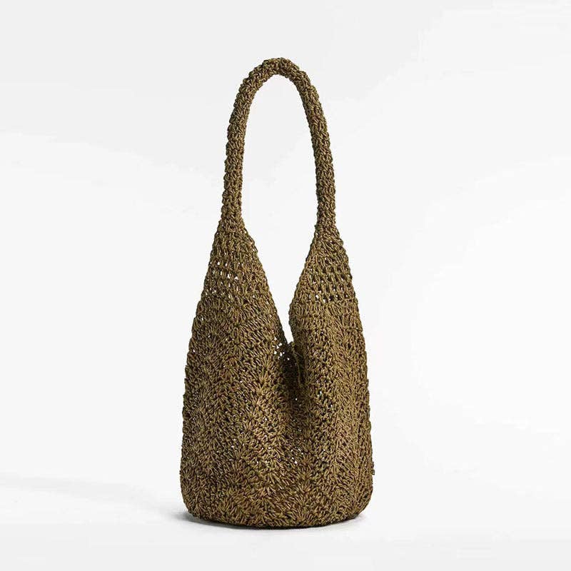 Simple Hollow Handwoven Straw Shoulder Bag DP26H894: Coffee