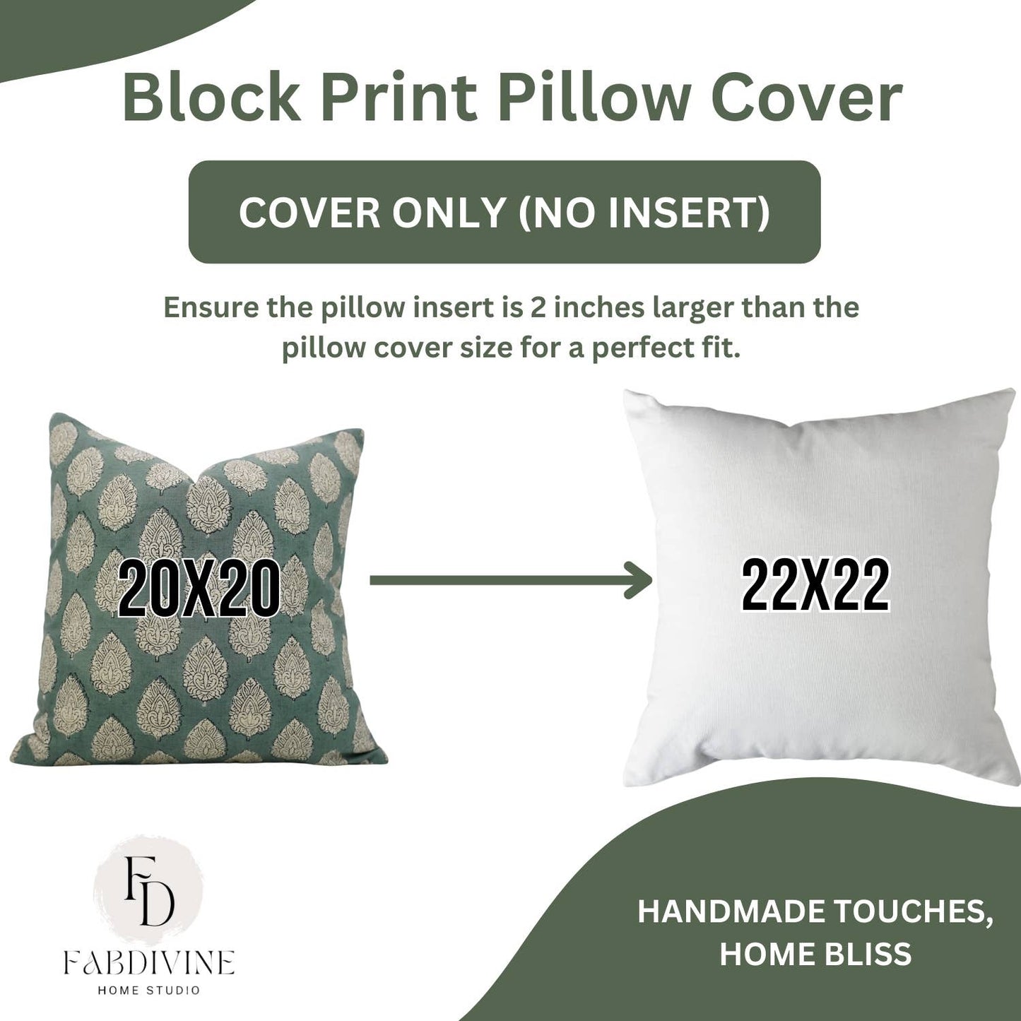 Indian Block Print Linen Blend Pillow Cover - Betal Leaf: Linen / One Side / 20X20
