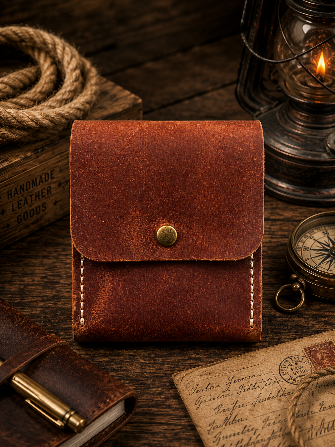 Leather Playing Card Case Holder, Poker Card Case Cover: Khaki Green
