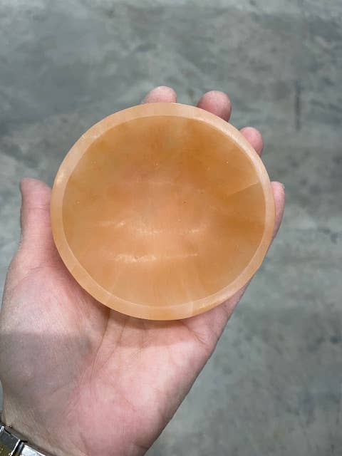 Peach Selenite Round Bowl