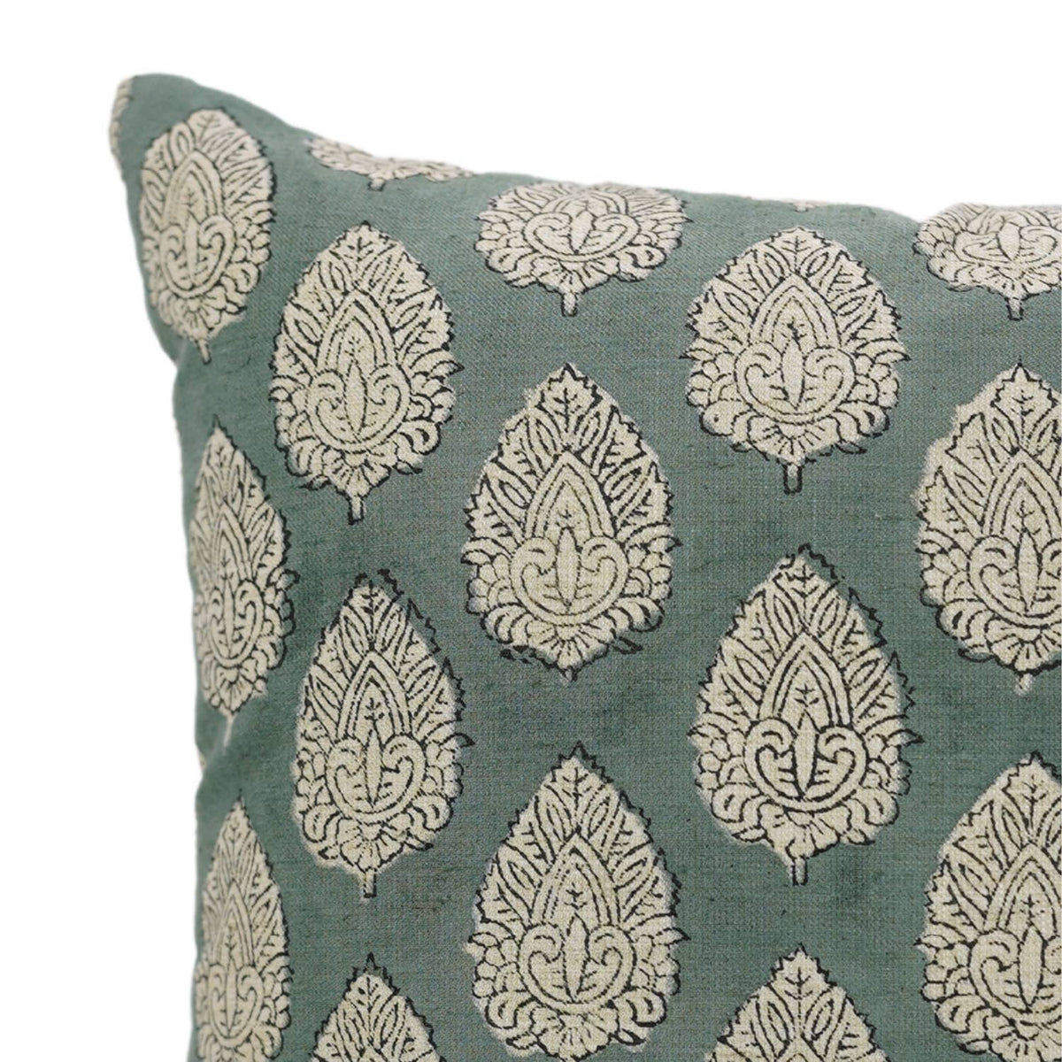 Indian Block Print Linen Blend Pillow Cover - Betal Leaf: Linen / One Side / 20X20