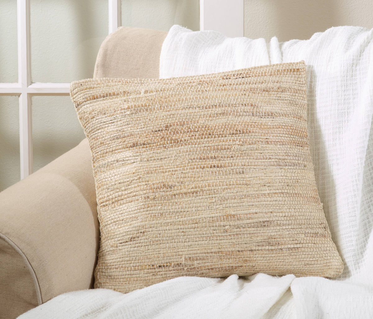 Jute Chindi Pillow-Down Filled: Natural / Down Insert / 18"