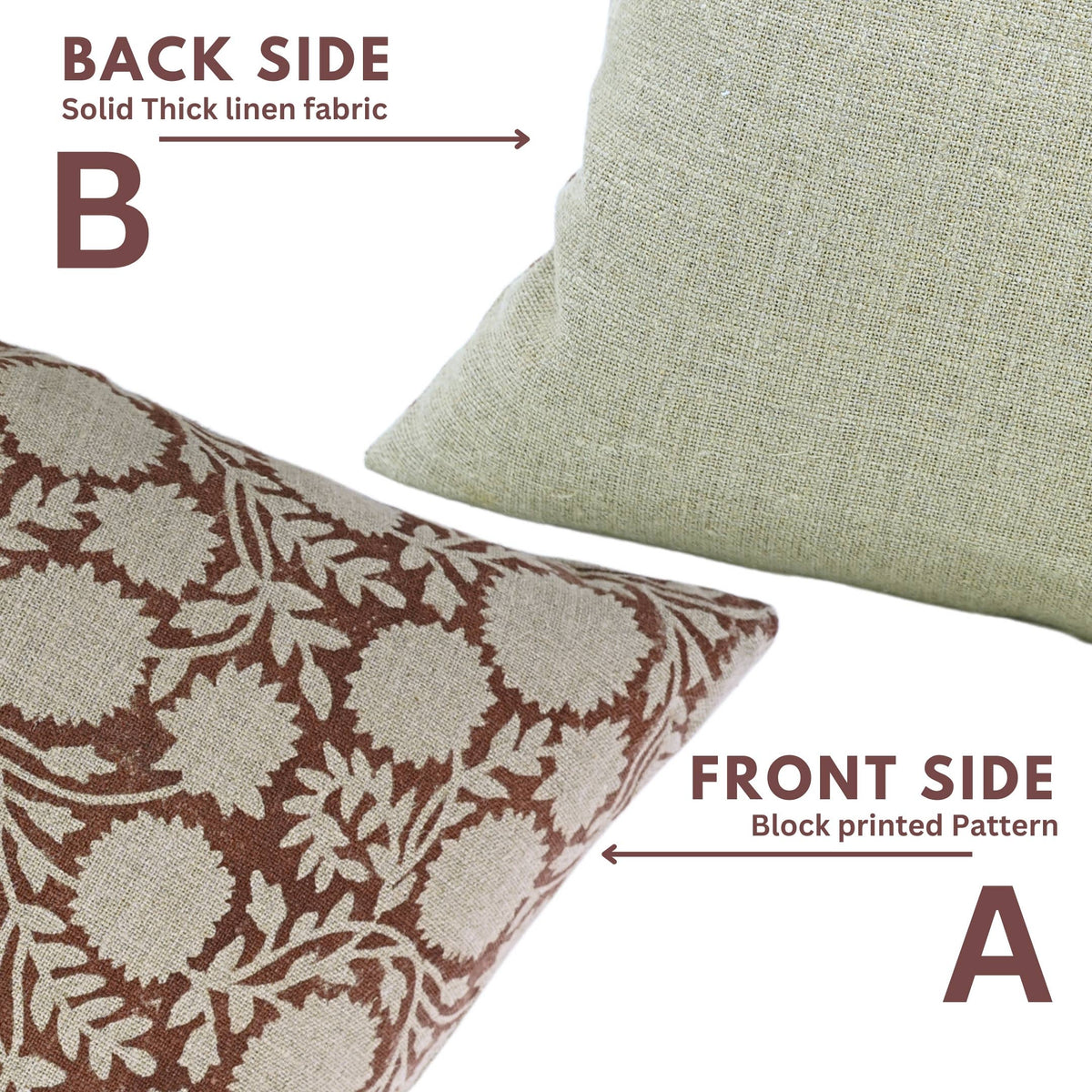 Block Print Boho Thick Linen Pillow Cover- Rajat: Thick Linen / One Side Print / 14x14 Inch