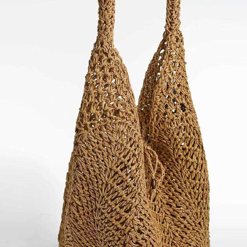 Simple Hollow Handwoven Straw Shoulder Bag DP26H894: Coffee