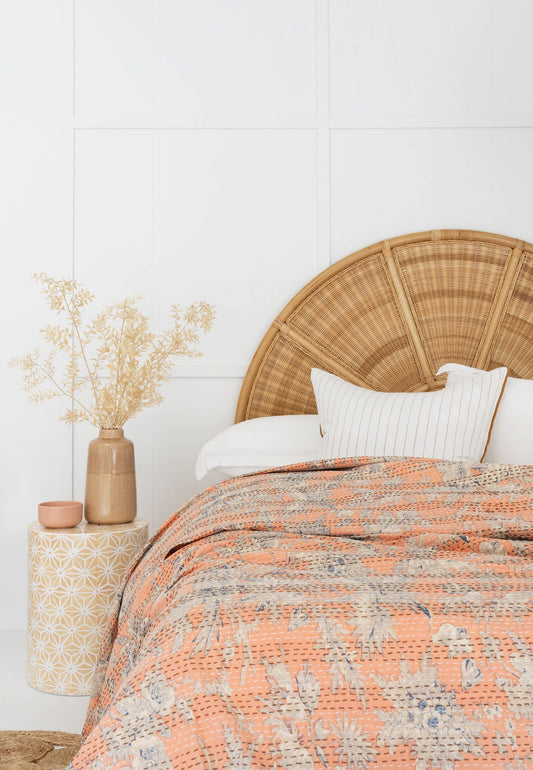 Kantha Quilt Indian Quilt Block Print Quilt Bedspread