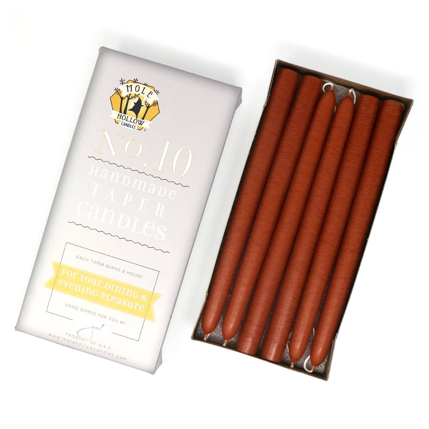 10" Hand Dipped Unscented Taper Candles - 39 Colors USA Made: Off White